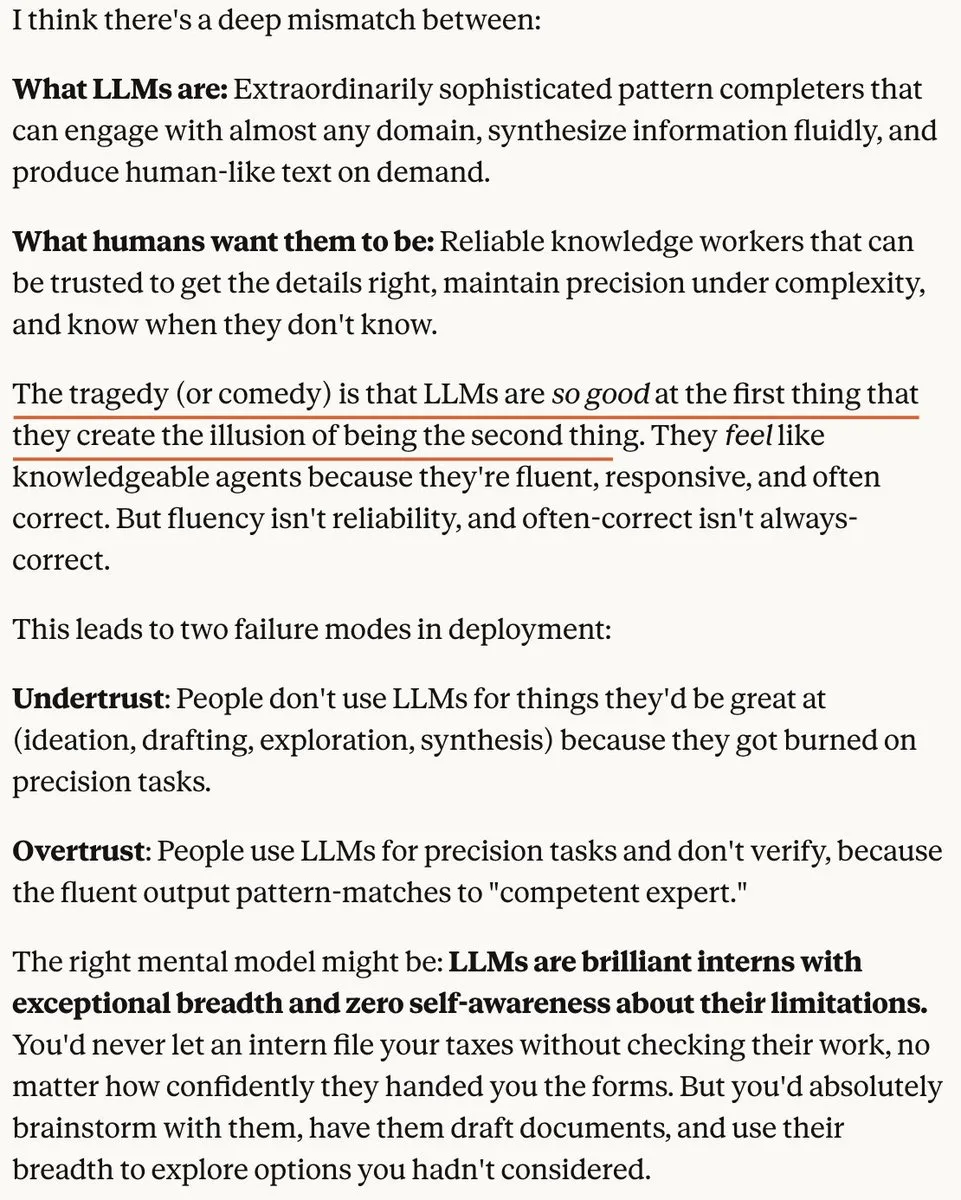 amen. we're in the middle of an LLM bubble not because LLMs are not amazing, but because people desperately want them to be something they aren't