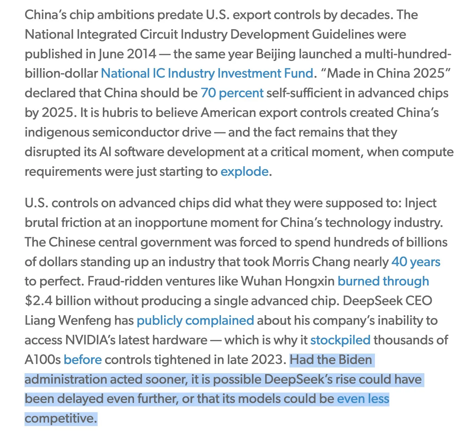 The world if Biden's export controls were effective enough to prevent DeepSeek, according to Ryan
