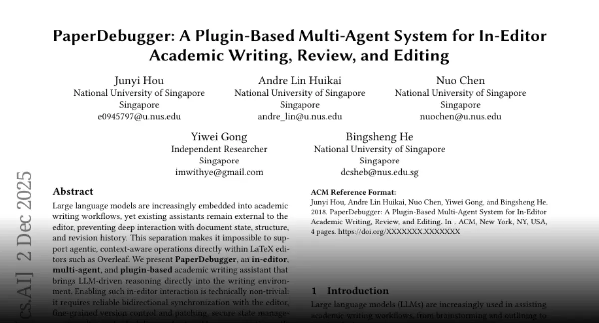 PaperDebugger: herramienta de asistencia de IA para la escritura de artículos en Overleaf