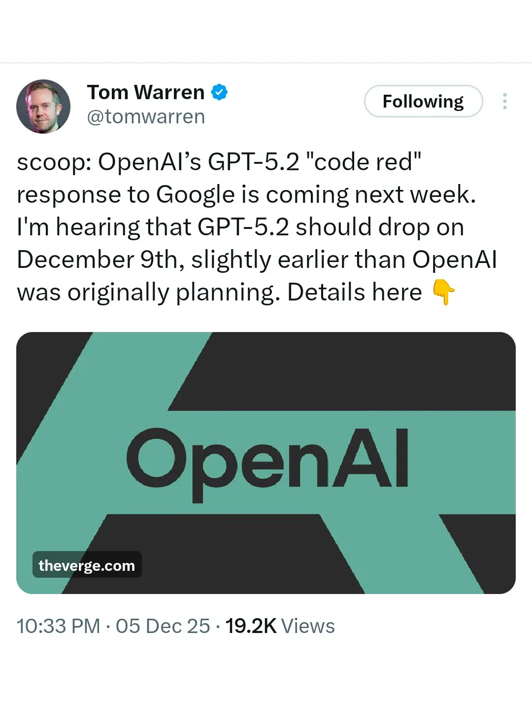 OpenAI en 'alerta roja': GPT-5.2 se lanzará de emergencia para competir con Gemini 3
