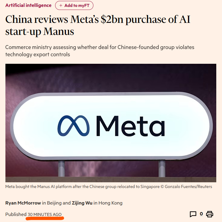 Meta收购Manus交易遭中国监管审查