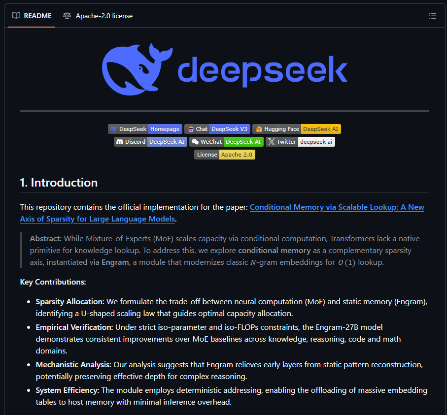 DeepSeek发布Engram模块