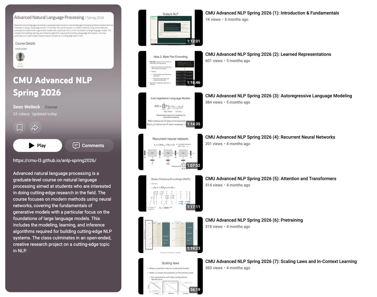 CMU开源Advanced NLP课程全部23讲视频与课件