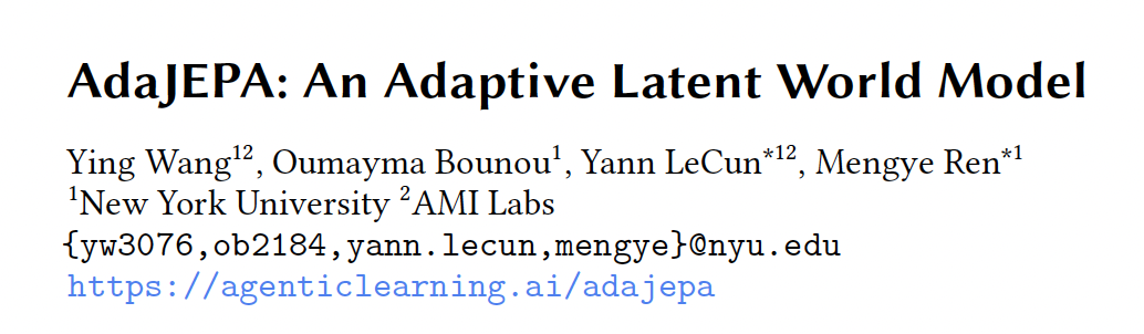 纽约大学与 LeCun 团队提出持续学习世界模型 AdaJEPA