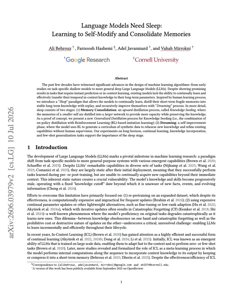 论文《Language Models Need Sleep: Learning to Self-Modify and Consolidate Memories》