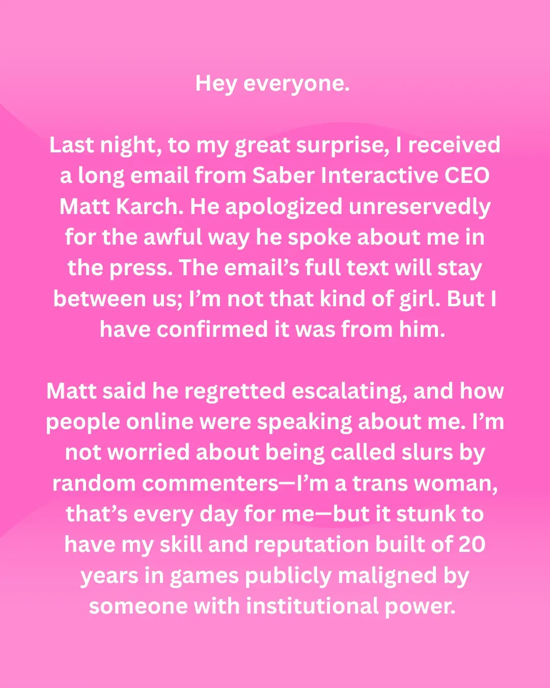 Saber Interactive因AI使用争议向离职编剧公开道歉