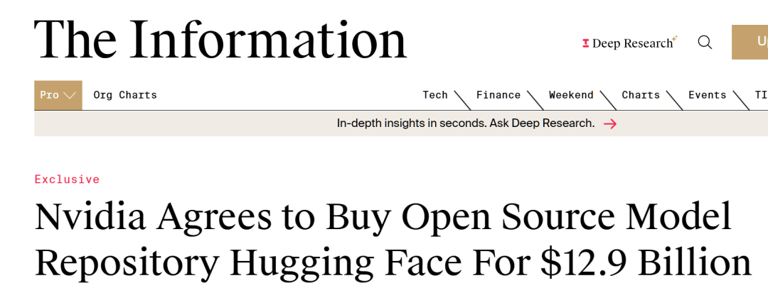 英伟达拟以129亿美元收购开源AI平台Hugging Face