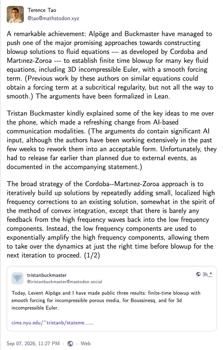 数学家攻克流体方程爆破引发学术争端