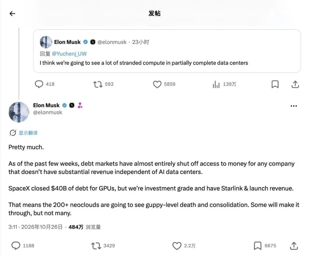 马斯克谈算力债务融资